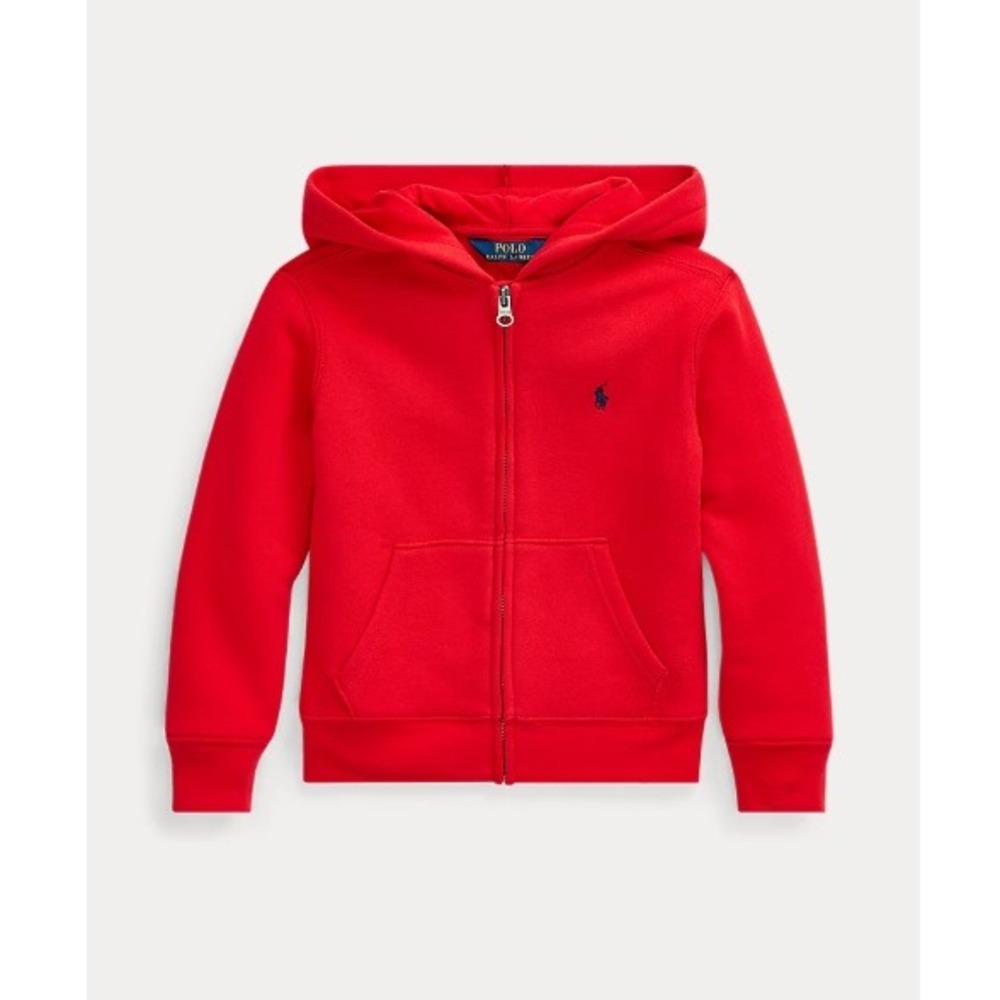 Ralph Lauren Boys Red Embroidered Logo Full-Zip Fleece Hoodie Size 7 - Picture 1 of 6